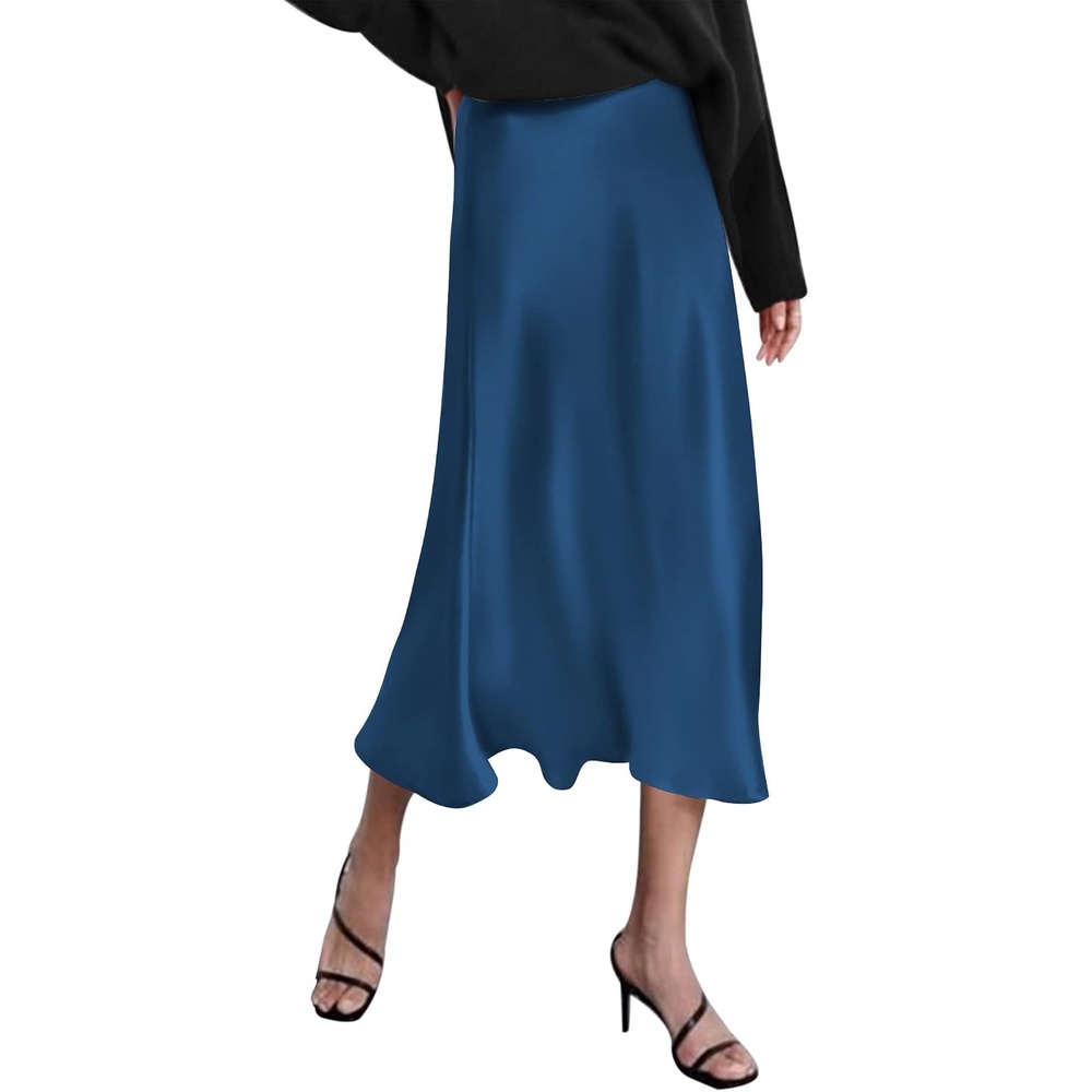 image:imageZeagoo Skirts for Women High Waist Skirt Elegant Midi Skirt SatinRoyal Blue