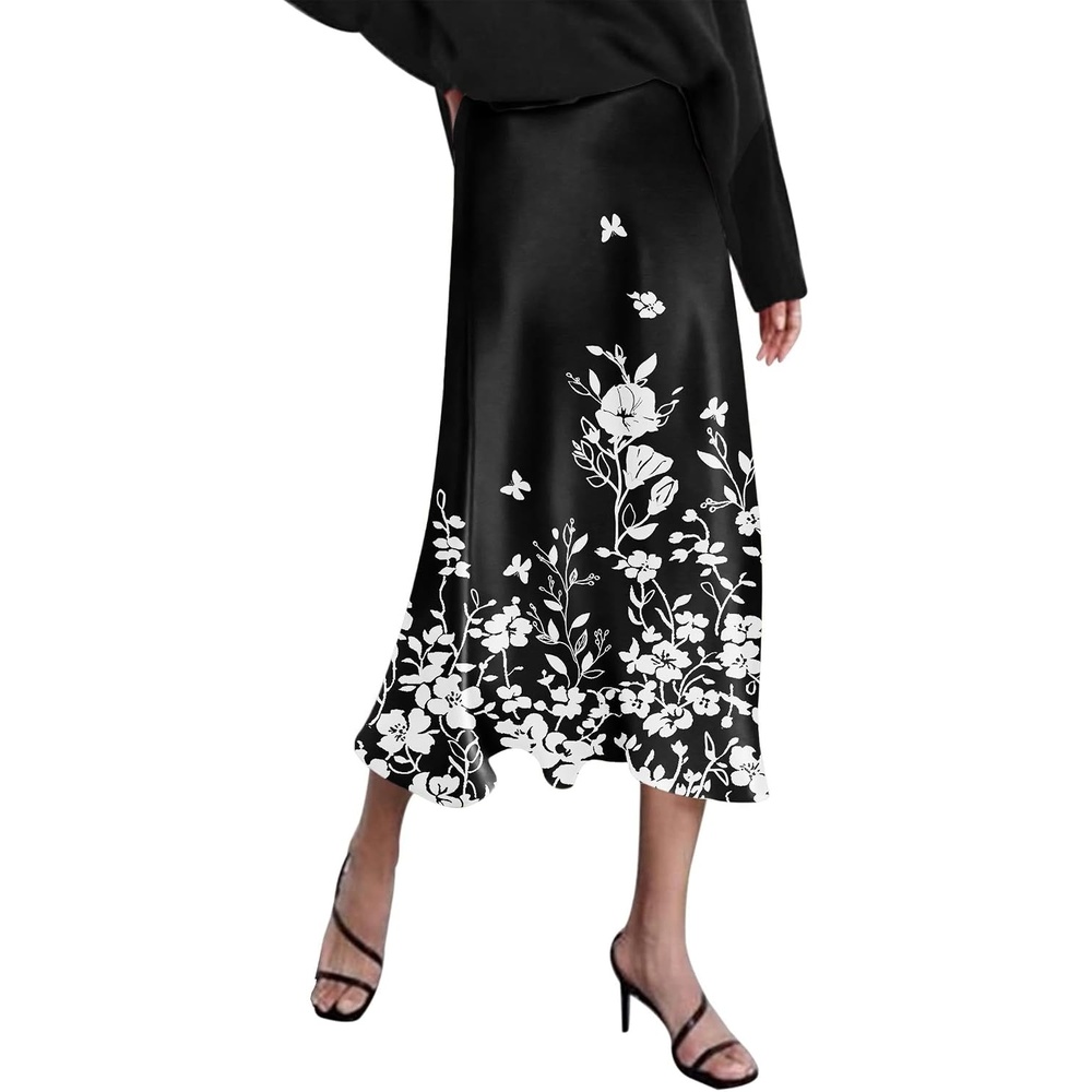 image:imageZeagoo Skirts for Women High Waist Skirt Elegant Midi Skirt SatinSf100