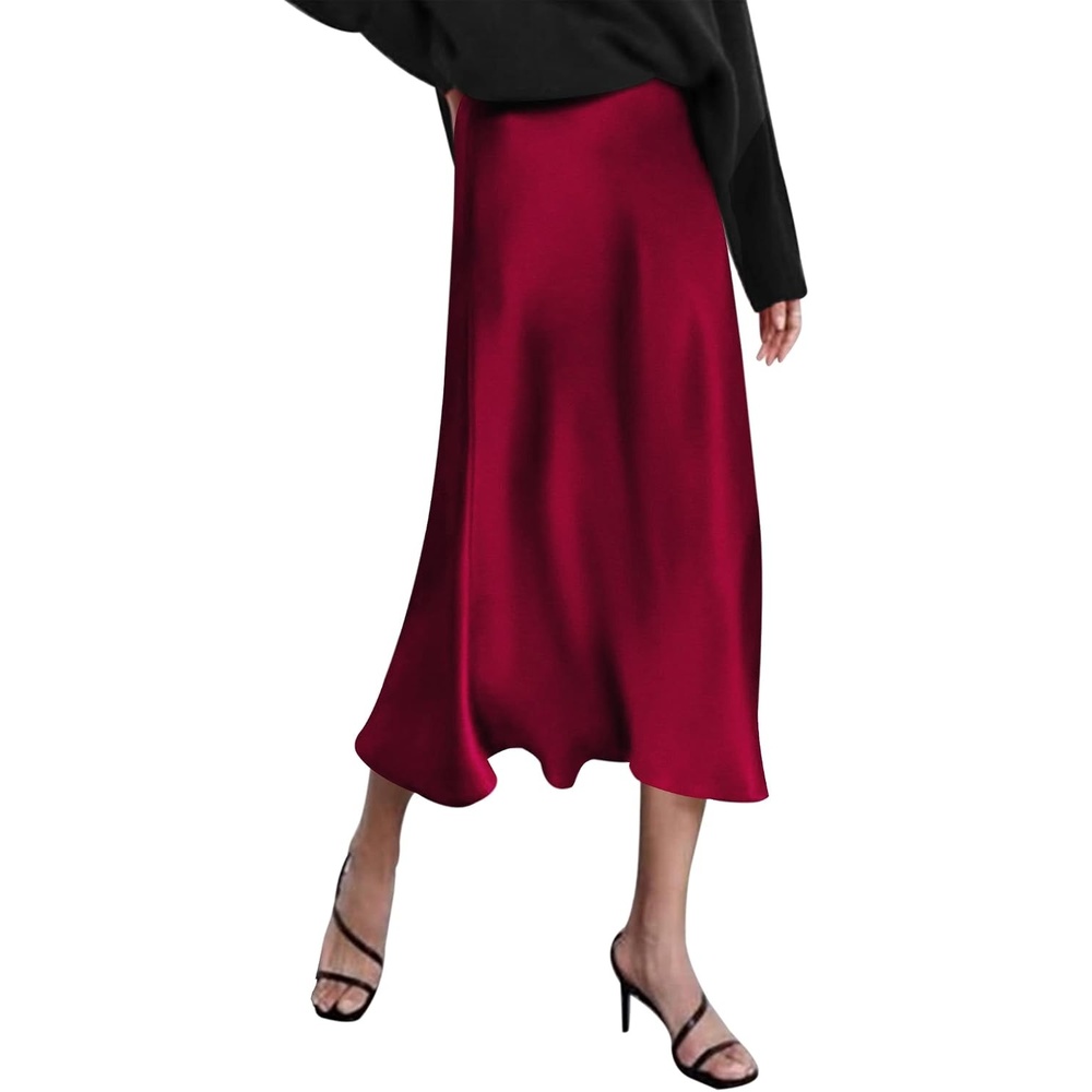 image:imageZeagoo Skirts for Women High Waist Skirt Elegant Midi Skirt SatinWine Red