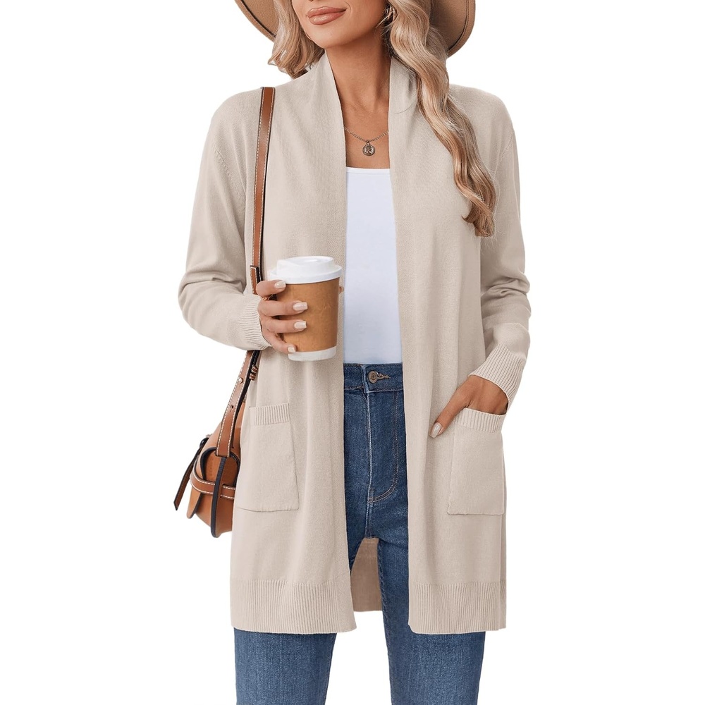 image:imageZeagoo Women Long Cardigan Sweaters Lightweight Open Front Duster Knit Fashion Sweater Coats Trendy Cardigans with PocketBeige