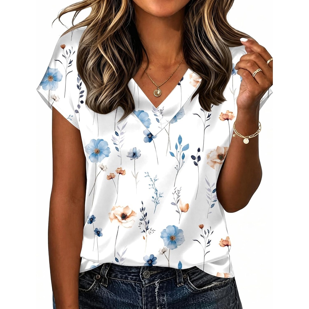 image:imageZeagoo Women Satin V Neck Blouse Cap Short Sleeve Business Casual Top S2XLBf290