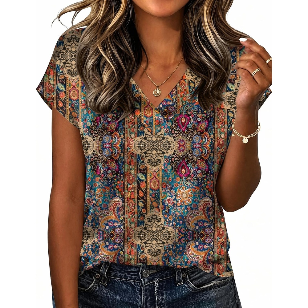 image:imageZeagoo Women Satin V Neck Blouse Cap Short Sleeve Business Casual Top S2XLMz721