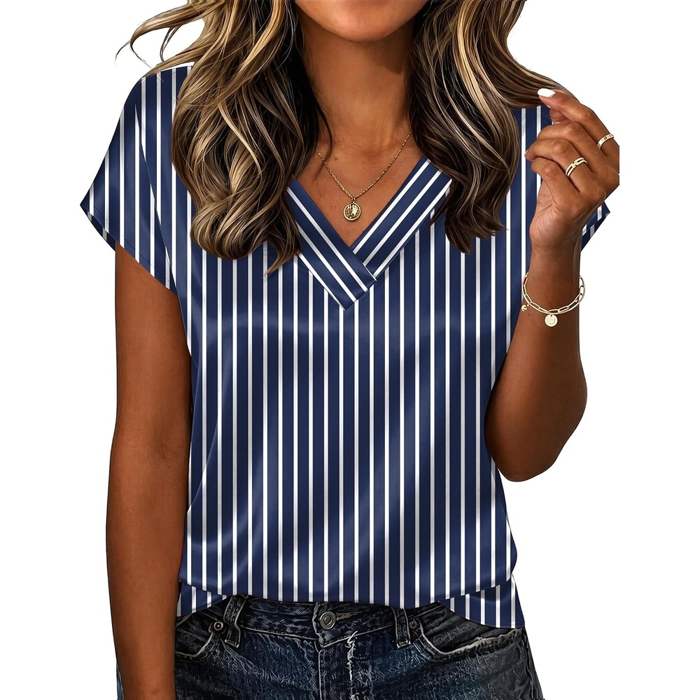 image:imageZeagoo Women Satin V Neck Blouse Cap Short Sleeve Business Casual Top S2XLTz580