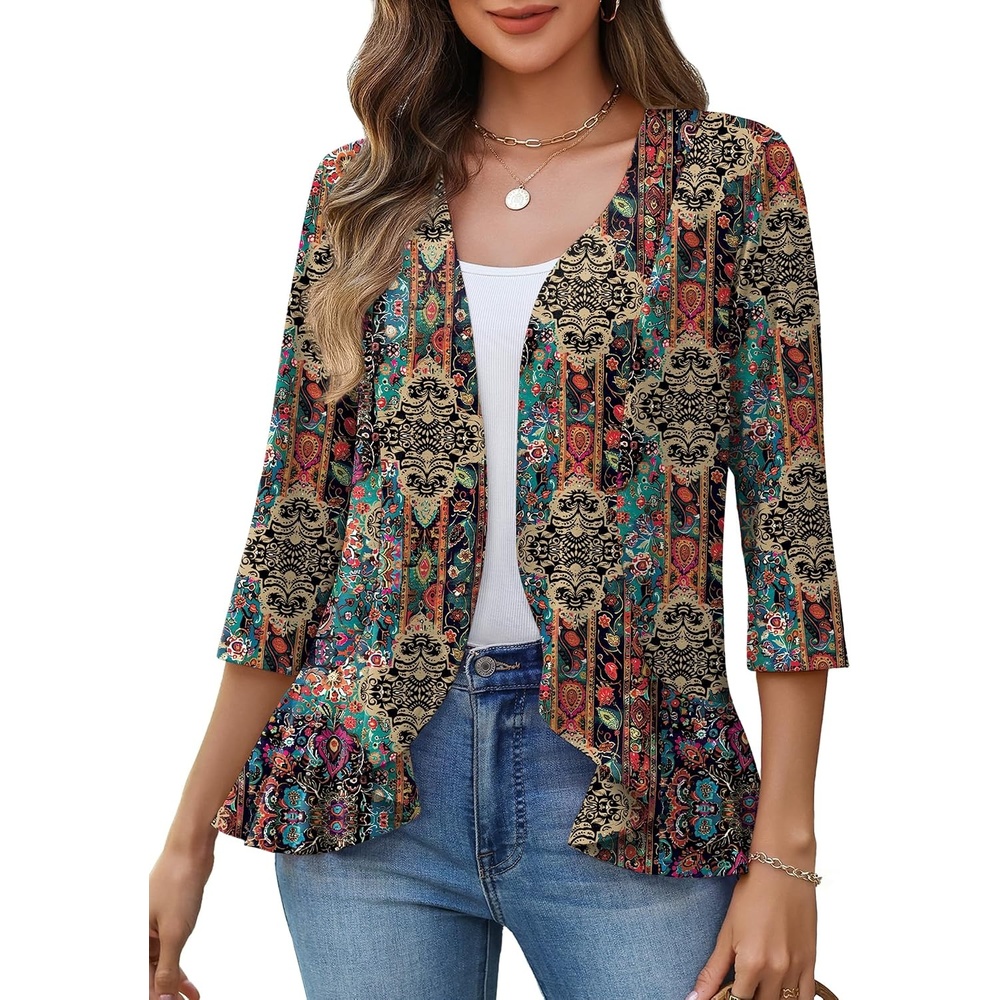 image:imageZeagoo Womens 2026 Summer 34 Sleeve Lightweight Cardigans Ruffles CoverupAmz721