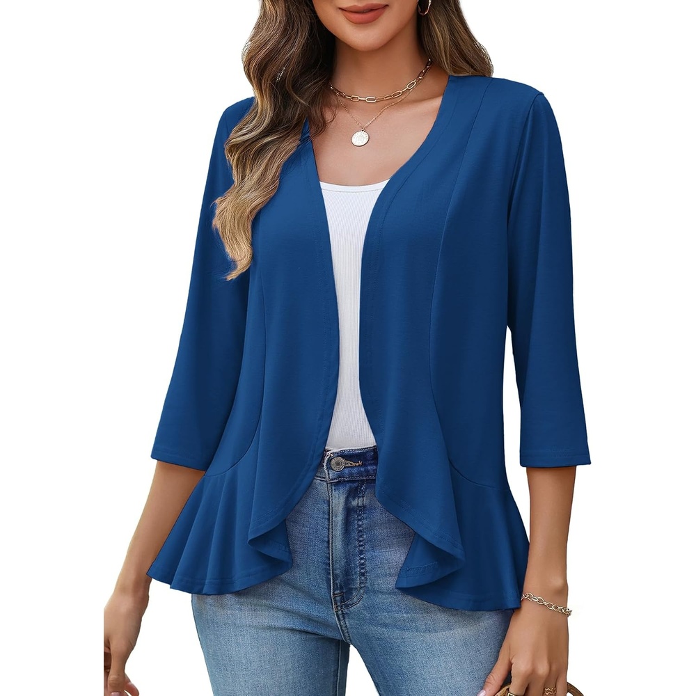 image:imageZeagoo Womens 2026 Summer 34 Sleeve Lightweight Cardigans Ruffles CoverupBlue