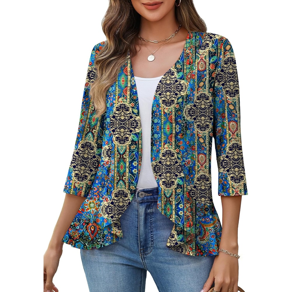 image:imageZeagoo Womens 2026 Summer 34 Sleeve Lightweight Cardigans Ruffles CoverupMz779