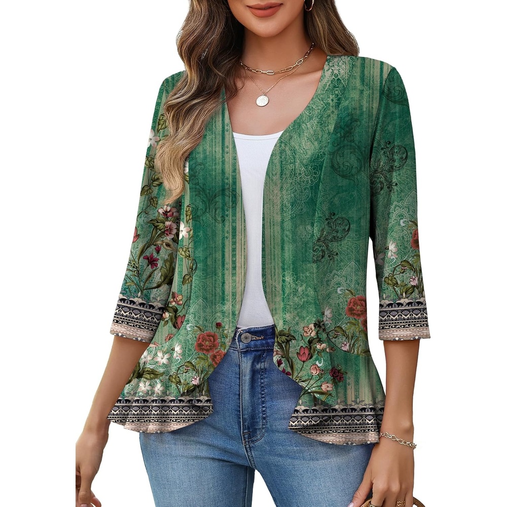 image:imageZeagoo Womens 2026 Summer 34 Sleeve Lightweight Cardigans Ruffles CoverupMz839