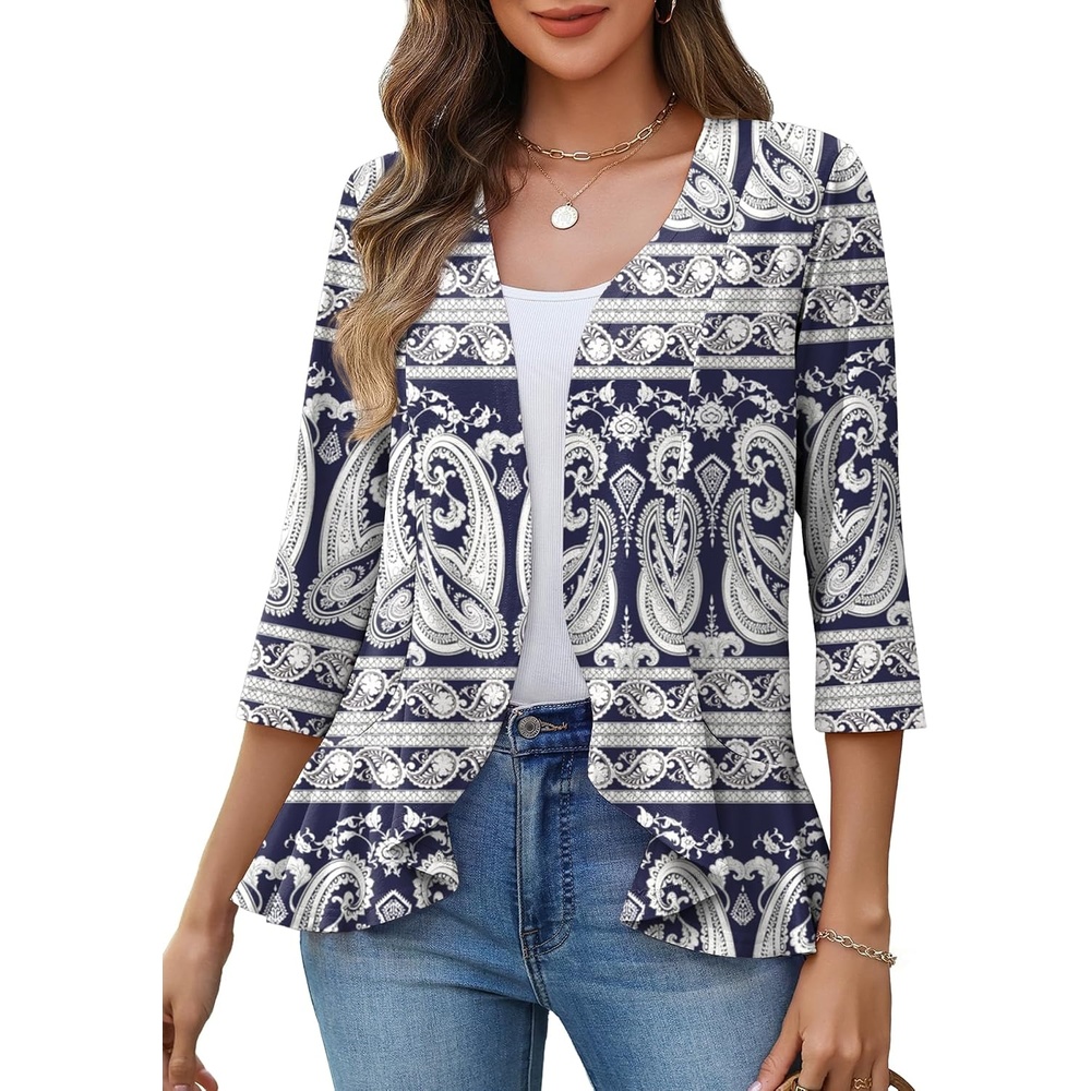 image:imageZeagoo Womens 2026 Summer 34 Sleeve Lightweight Cardigans Ruffles CoverupMz908