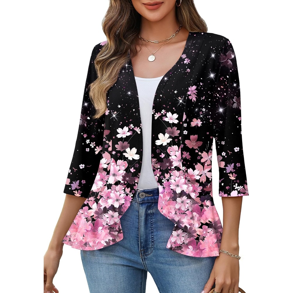 image:imageZeagoo Womens 2026 Summer 34 Sleeve Lightweight Cardigans Ruffles CoverupSf31