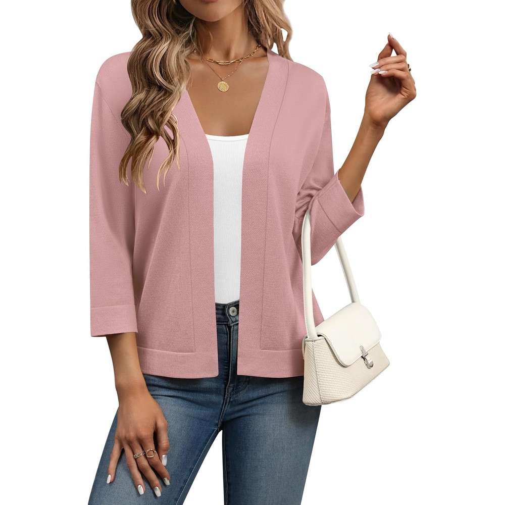 image:imageZeagoo Womens 34 Sleeve Cropped Cardigan Sweater Lightweight Bolero ShrugsDusty Pink