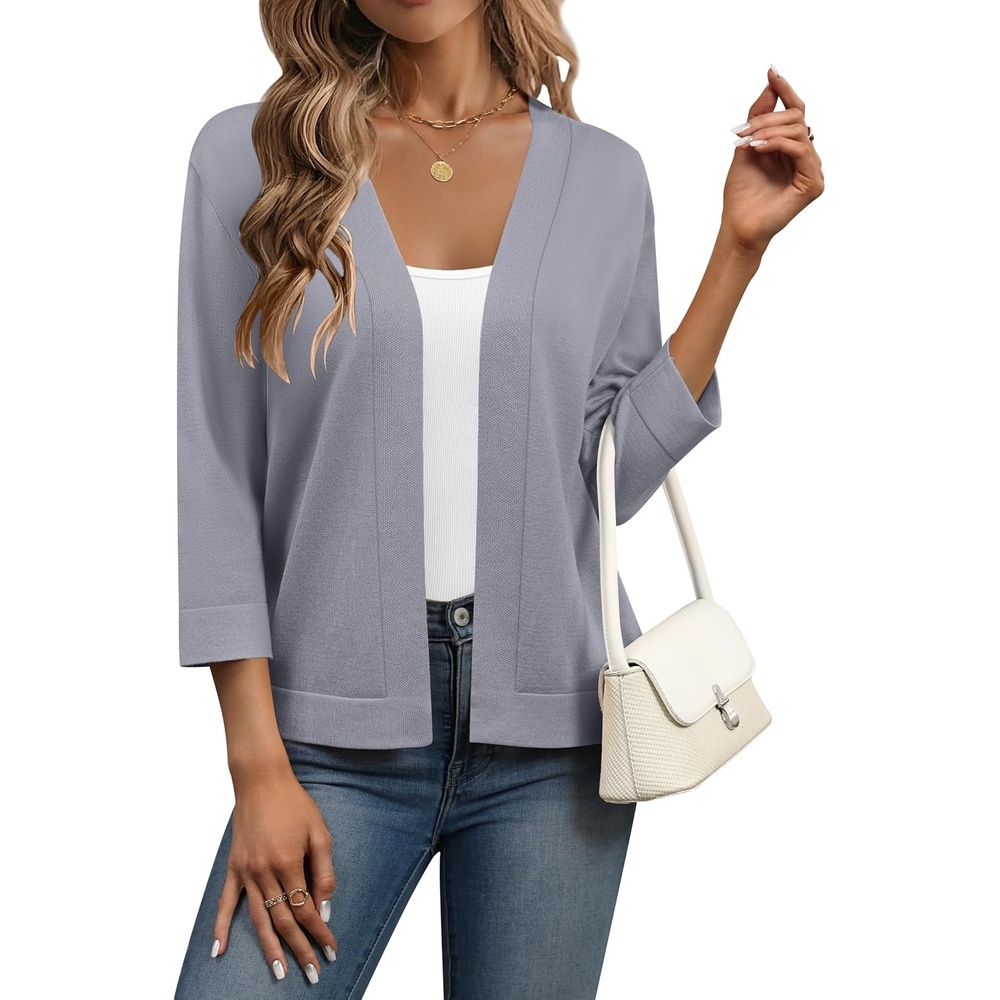 image:imageZeagoo Womens 34 Sleeve Cropped Cardigan Sweater Lightweight Bolero ShrugsGrey