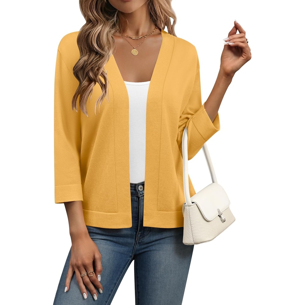 image:imageZeagoo Womens 34 Sleeve Cropped Cardigan Sweater Lightweight Bolero ShrugsYellow