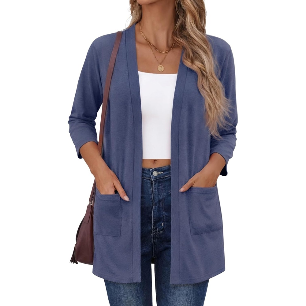 image:imageZeagoo Womens 34 Sleeve Lightweight Cardigan Casual Open Front CardigansNavy Blue