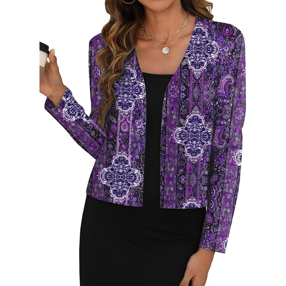 image:imageZeagoo Womens Lightweight Summer Cardigan Thin Cropped Long Sleeve ShrugPrinted Mz907