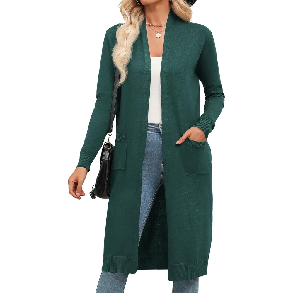 image:imageZeagoo Womens Long Cardigan Sweaters Lightweight Sweater Long Sleeve Open Front Casual Knit Duster Cardigans with PocketGreen