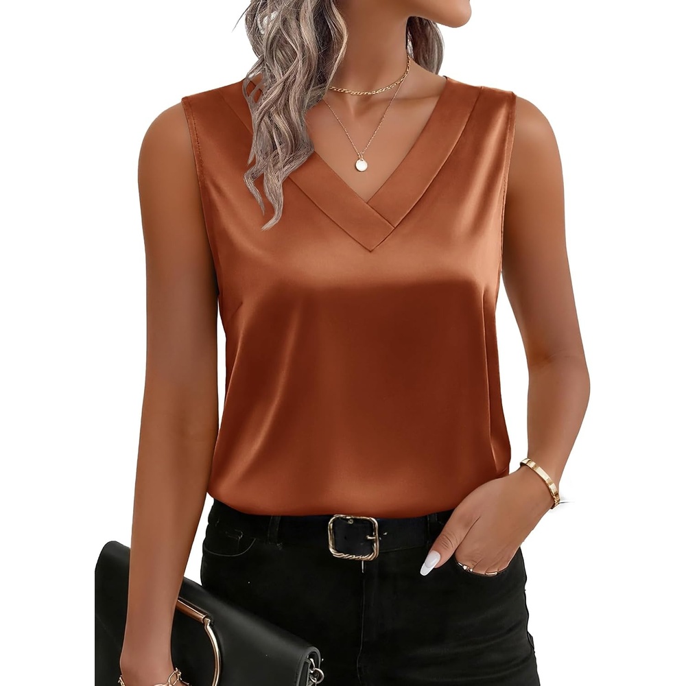 image:imageZeagoo Womens Silk Satin Tank Tops V Neck Camisoles Sleeveless BlousesOrange