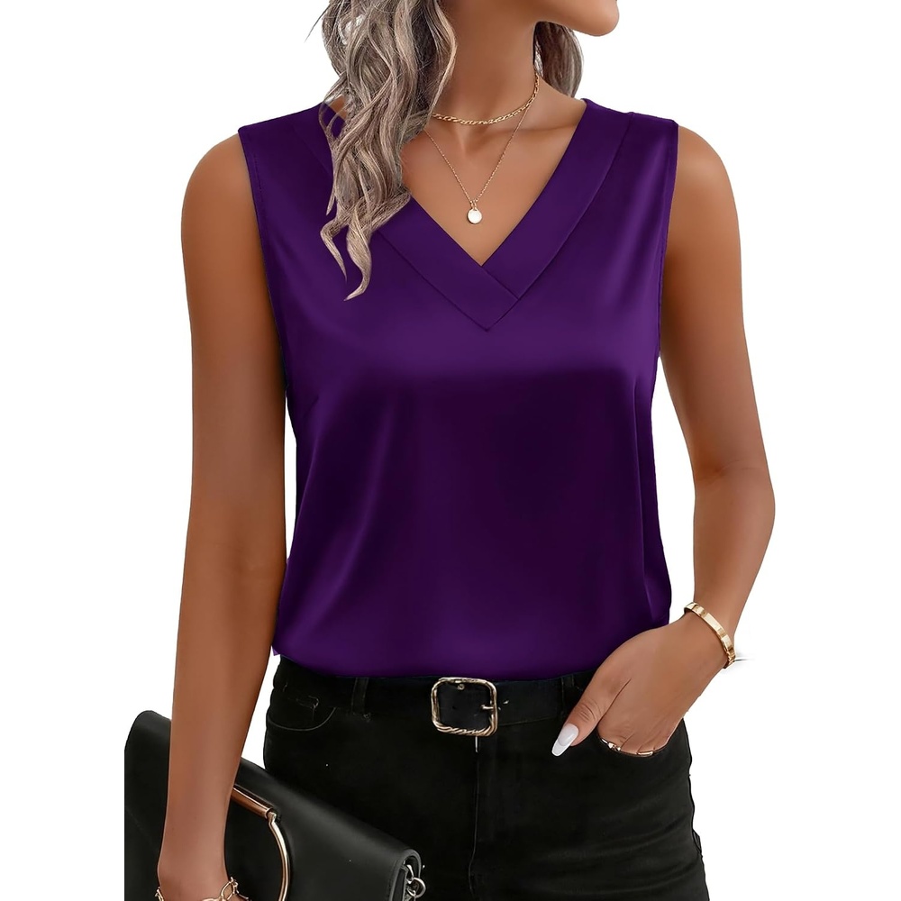 image:imageZeagoo Womens Silk Satin Tank Tops V Neck Camisoles Sleeveless BlousesPurple
