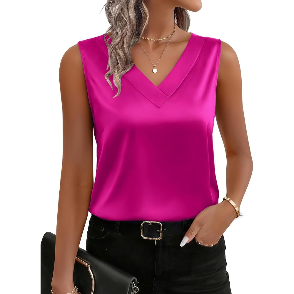 image:imageZeagoo Womens Silk Satin Tank Tops V Neck Camisoles Sleeveless BlousesRose