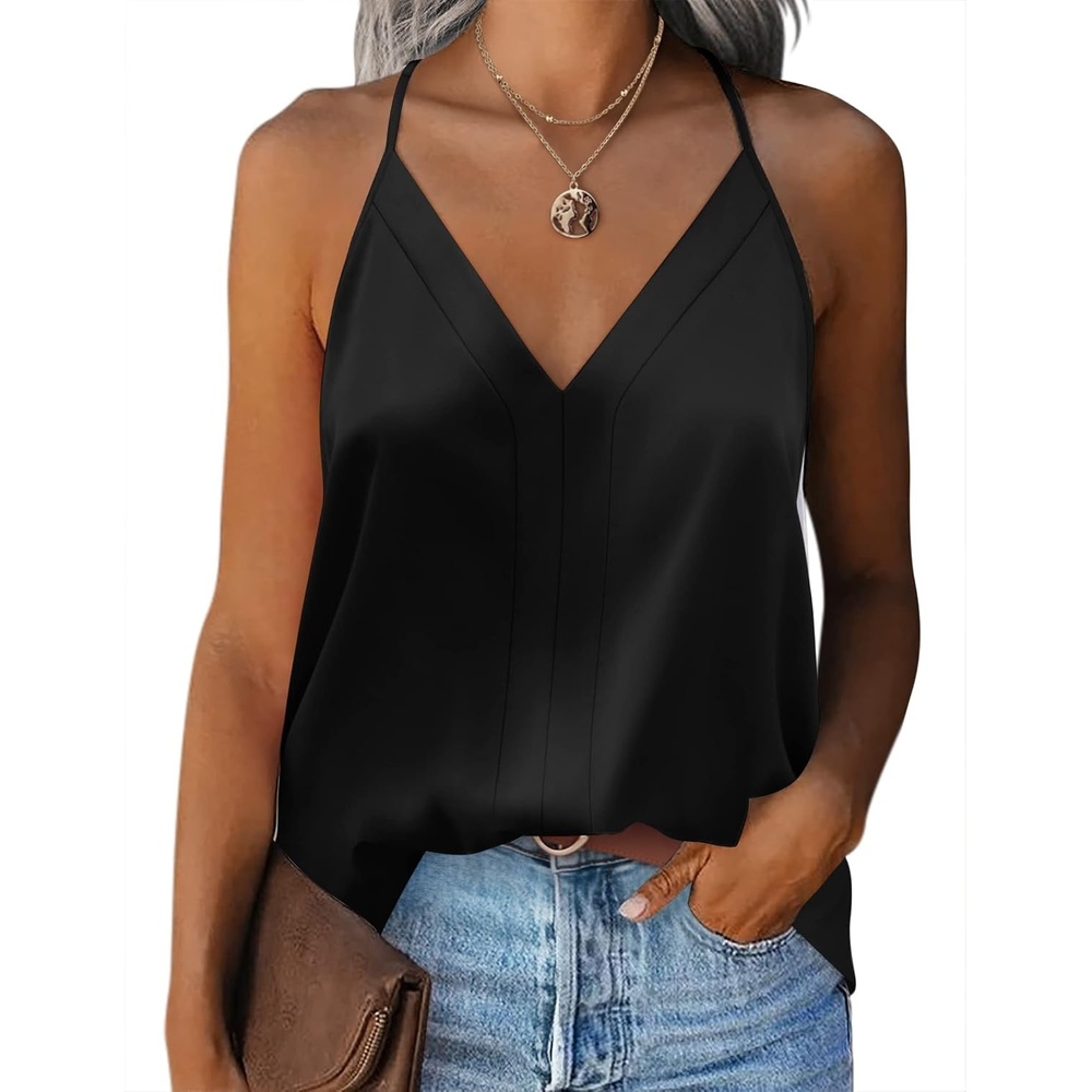 image:imageZeagoo Womens Silk Satin Tank Tops V Neck Sleeveless Blouse Camisole TopBlack