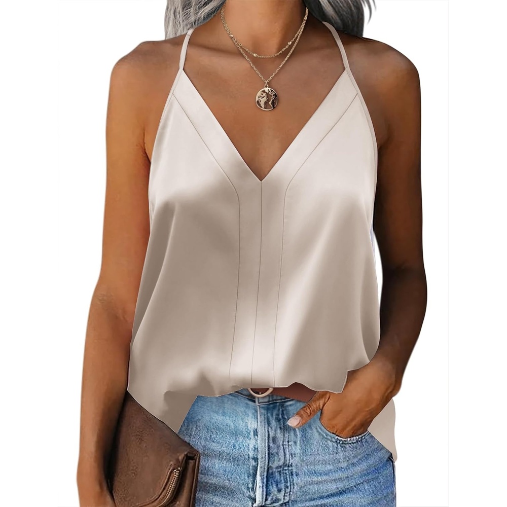 image:imageZeagoo Womens Silk Satin Tank Tops V Neck Sleeveless Blouse Camisole TopLight Champagne