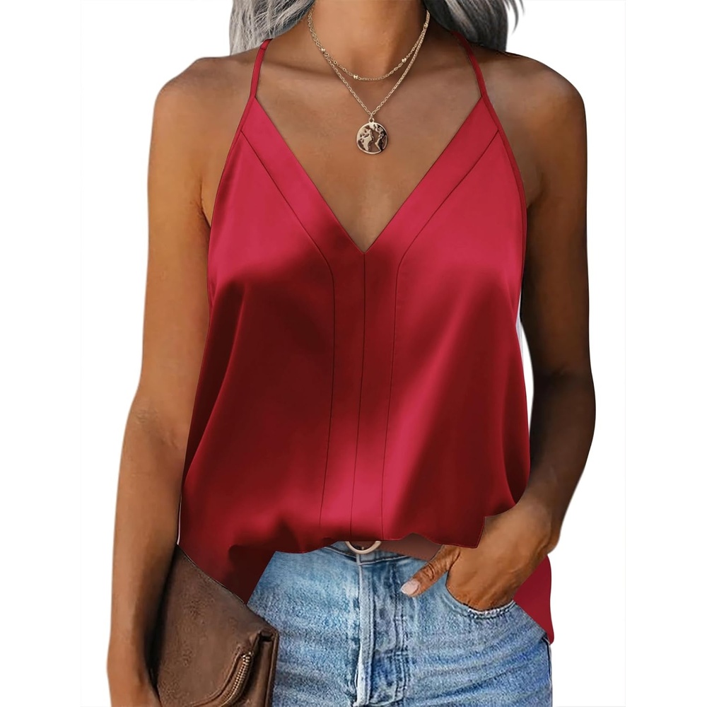 image:imageZeagoo Womens Silk Satin Tank Tops V Neck Sleeveless Blouse Camisole TopRed