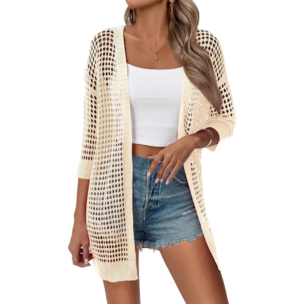 image:imageZeagoo Womens Summer Crochet Cardigan Boho Kimono Oversized Sweater TopsApricot