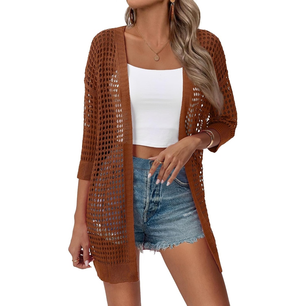 image:imageZeagoo Womens Summer Crochet Cardigan Boho Kimono Oversized Sweater TopsCaramel