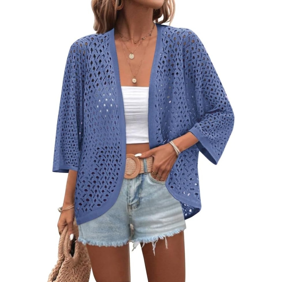 image:imageZeagoo Womens Summer Crochet Cardigan Sweaters 34 Sleeve Batwing KimonoBlue