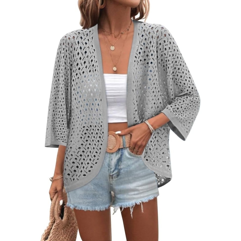image:imageZeagoo Womens Summer Crochet Cardigan Sweaters 34 Sleeve Batwing KimonoGrey