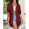 Zeagoo Lightweight Summer Crochet Cardigan for Women(Wine Red)