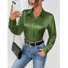 Zeagoo Satin Blouses for Women Casual Long Sleeve Button Down Silk Shirts Dressy Business Work Tunic Top(Army Green)