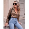 Zeagoo Satin Blouses for Women Casual Long Sleeve Button Down Silk Shirts Dressy Business Work Tunic Top(Brown)
