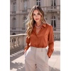 Zeagoo Satin Blouses for Women Casual Long Sleeve Button Down Silk Shirts Dressy Business Work Tunic Top(Caramel)