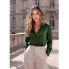 Zeagoo Satin Blouses for Women Casual Long Sleeve Button Down Silk Shirts Dressy Business Work Tunic Top(Dark Olive Green)