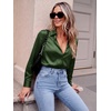 Zeagoo Satin Blouses for Women Casual Long Sleeve Button Down Silk Shirts Dressy Business Work Tunic Top(Dark Olive Green)