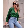 Zeagoo Satin Blouses for Women Casual Long Sleeve Button Down Silk Shirts Dressy Business Work Tunic Top(Green)