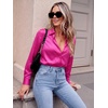 Zeagoo Satin Blouses for Women Casual Long Sleeve Button Down Silk Shirts Dressy Business Work Tunic Top(Hot Pink)