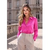 Zeagoo Satin Blouses for Women Casual Long Sleeve Button Down Silk Shirts Dressy Business Work Tunic Top(Hot Pink)