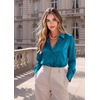 Zeagoo Satin Blouses for Women Casual Long Sleeve Button Down Silk Shirts Dressy Business Work Tunic Top(Lake Blue)