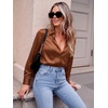 Zeagoo Satin Blouses for Women Casual Long Sleeve Button Down Silk Shirts Dressy Business Work Tunic Top(Light Brown)