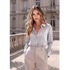 Zeagoo Satin Blouses for Women Casual Long Sleeve Button Down Silk Shirts Dressy Business Work Tunic Top(Light Grey)