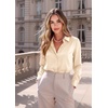 Zeagoo Satin Blouses for Women Casual Long Sleeve Button Down Silk Shirts Dressy Business Work Tunic Top(Light Khaki)