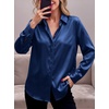 Zeagoo Satin Blouses for Women Casual Long Sleeve Button Down Silk Shirts Dressy Business Work Tunic Top(Navy Blue)