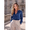 Zeagoo Satin Blouses for Women Casual Long Sleeve Button Down Silk Shirts Dressy Business Work Tunic Top(Navy Blue)