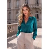 Zeagoo Satin Blouses for Women Casual Long Sleeve Button Down Silk Shirts Dressy Business Work Tunic Top(Peacock Blue)