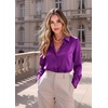 Zeagoo Satin Blouses for Women Casual Long Sleeve Button Down Silk Shirts Dressy Business Work Tunic Top(Purple)