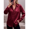 Zeagoo Satin Blouses for Women Casual Long Sleeve Button Down Silk Shirts Dressy Business Work Tunic Top(Wine Red)