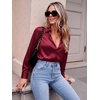 Zeagoo Satin Blouses for Women Casual Long Sleeve Button Down Silk Shirts Dressy Business Work Tunic Top(Wine Red)