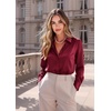 Zeagoo Satin Blouses for Women Casual Long Sleeve Button Down Silk Shirts Dressy Business Work Tunic Top(Wine Red)