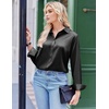 Zeagoo Satin Blouses for Women Silk Button Down Shirts Long Sleeve Tops(Black)
